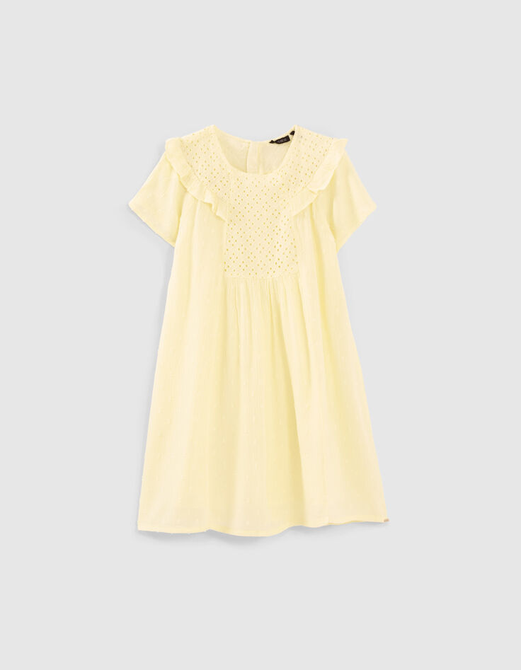 Robe lemon broderie et jacquard plumetis fille -1