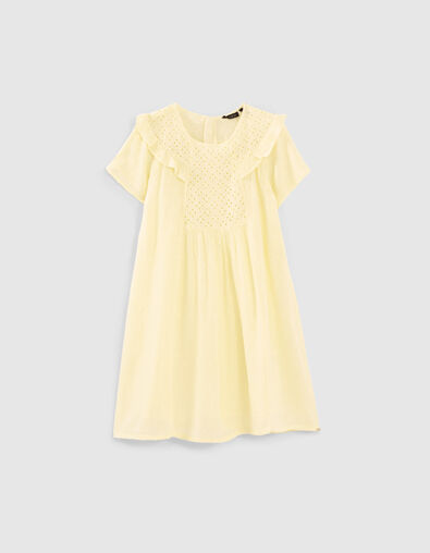 Girls’ lemon embroidered and dotted Swiss jacquard dress - IKKS