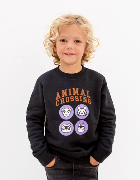 Zwarte sweater ANIMAL CROSSING™ 4 opdrukken en borduursel - IKKS
