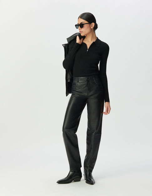 Schwarze Damen-Bootcut-Jeans beschichtet hoher Bund - IKKS