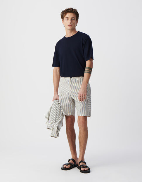 Men’s ecru CROPPED Bermudas with navy stripes - IKKS