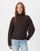 Jersey marr&oacute;n cuello alto 100 % lana para mujer-1