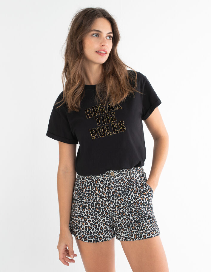 I.Code fawn leopard print denim shorts - I.CODE
