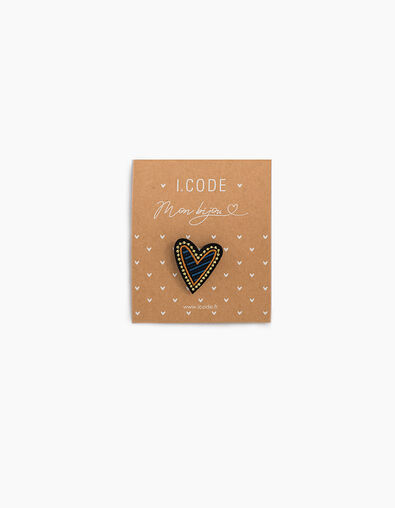 I.Code gold, sand and blue embroidered heart brooch - IKKS