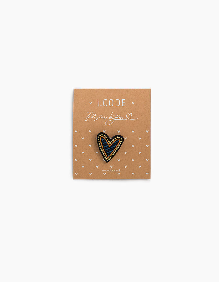 I.Code gold, sand and blue embroidered heart brooch - IKKS