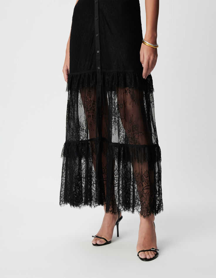 Women's black lace sheer maxi dress-3