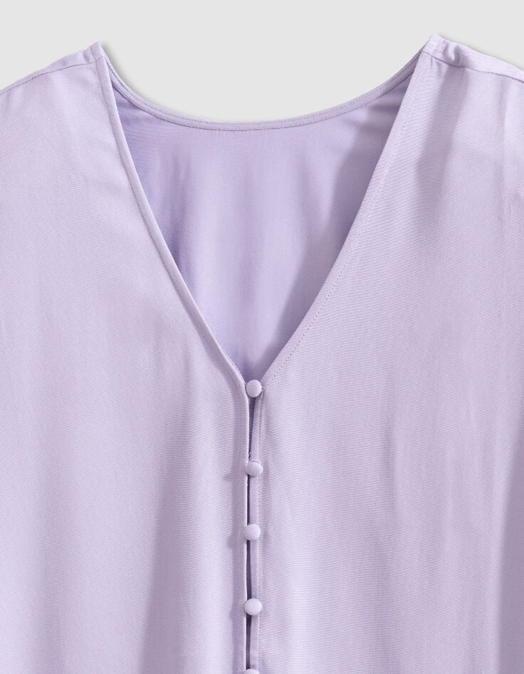 Dames Omkeerbare lila top met korte mouwen voor/achter-8