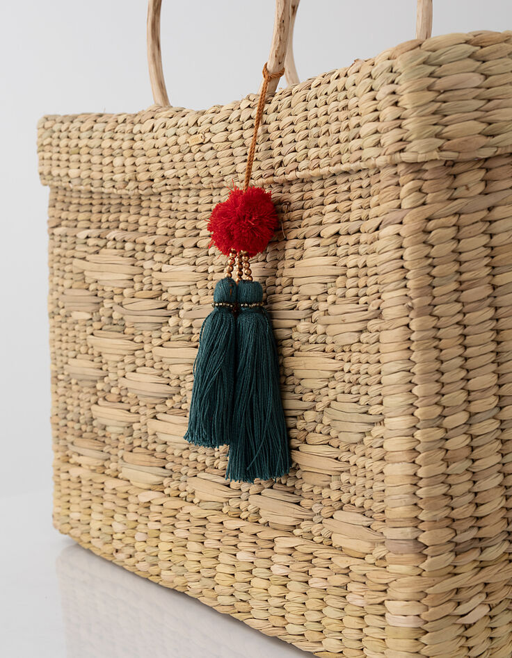 I.Code sand woven basket with tassels-2