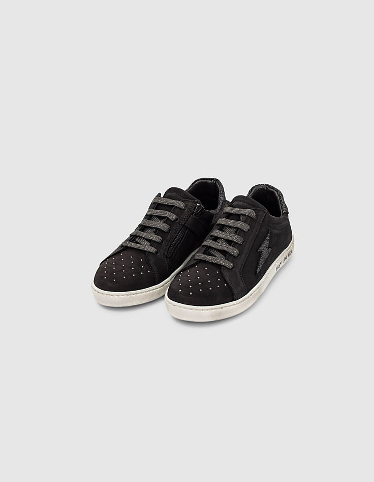 Schwarze Mädchen-Sneakers aus Veloursleder mit Nieten-1