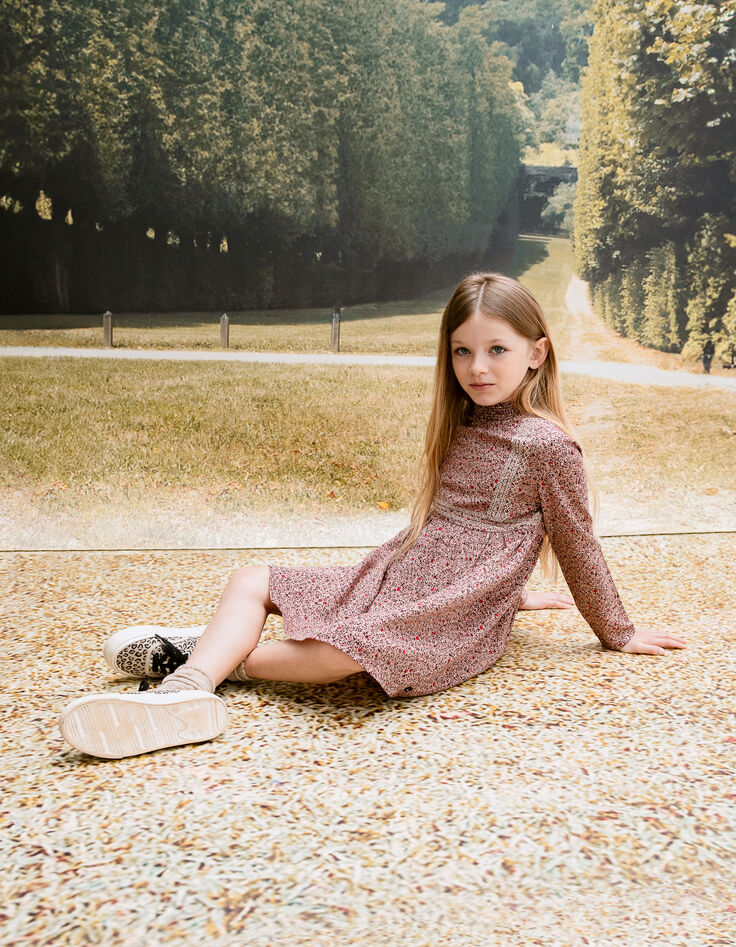 Robe rose imprimé fleuri fille-3