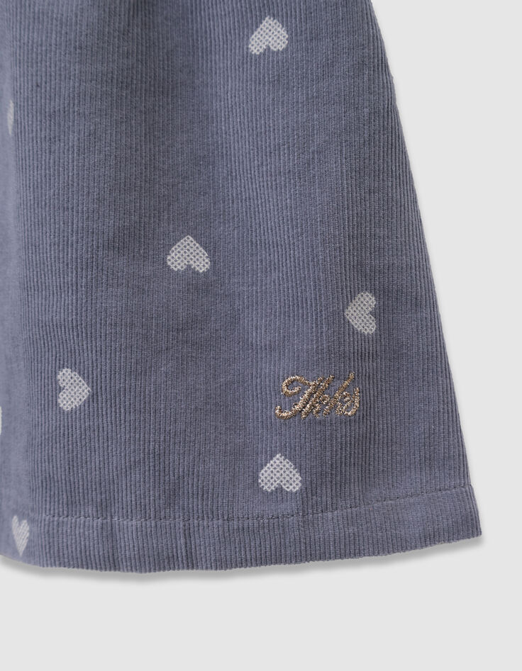 Korte blauwe fluwelen rok hartmotief meisjes-6