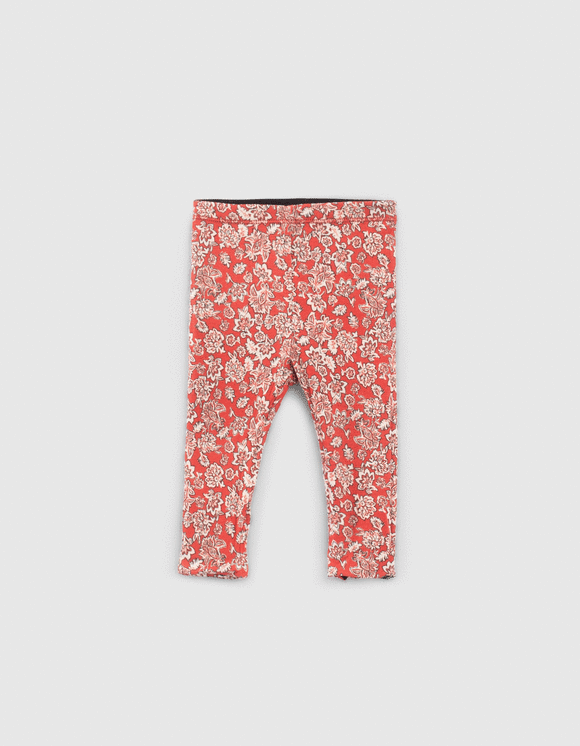 Leggings réversible rouge imprimé et noir