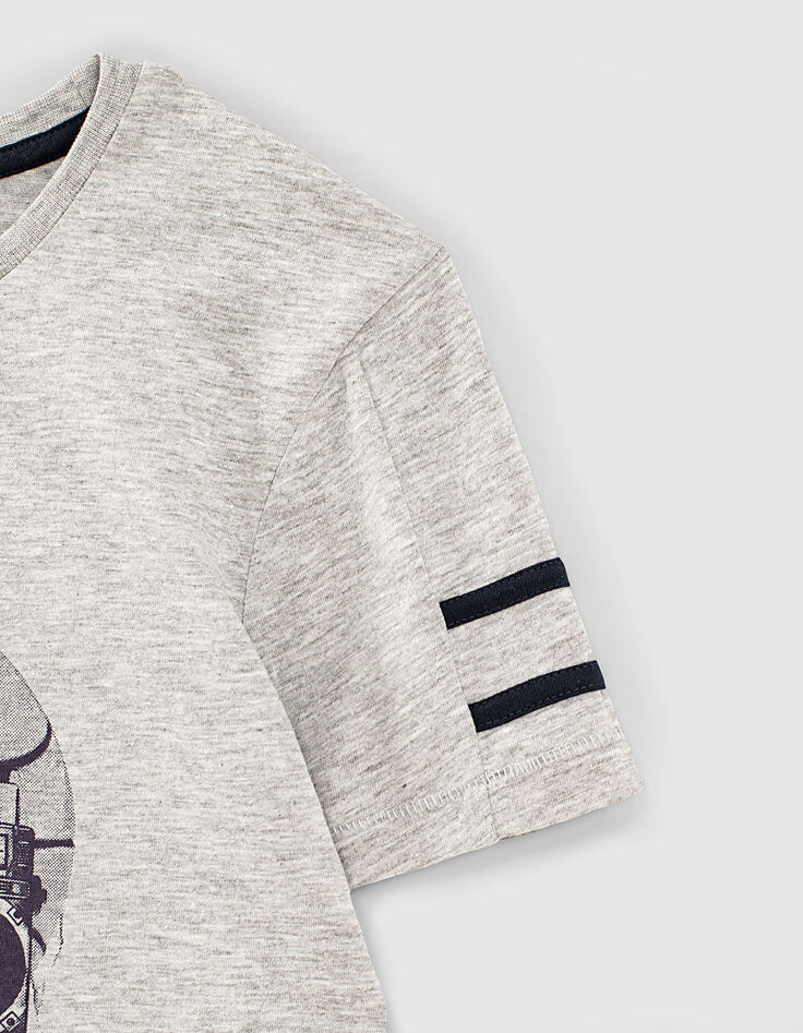 Boys’ grey organic T-shirt with skull, radio and trainers-4