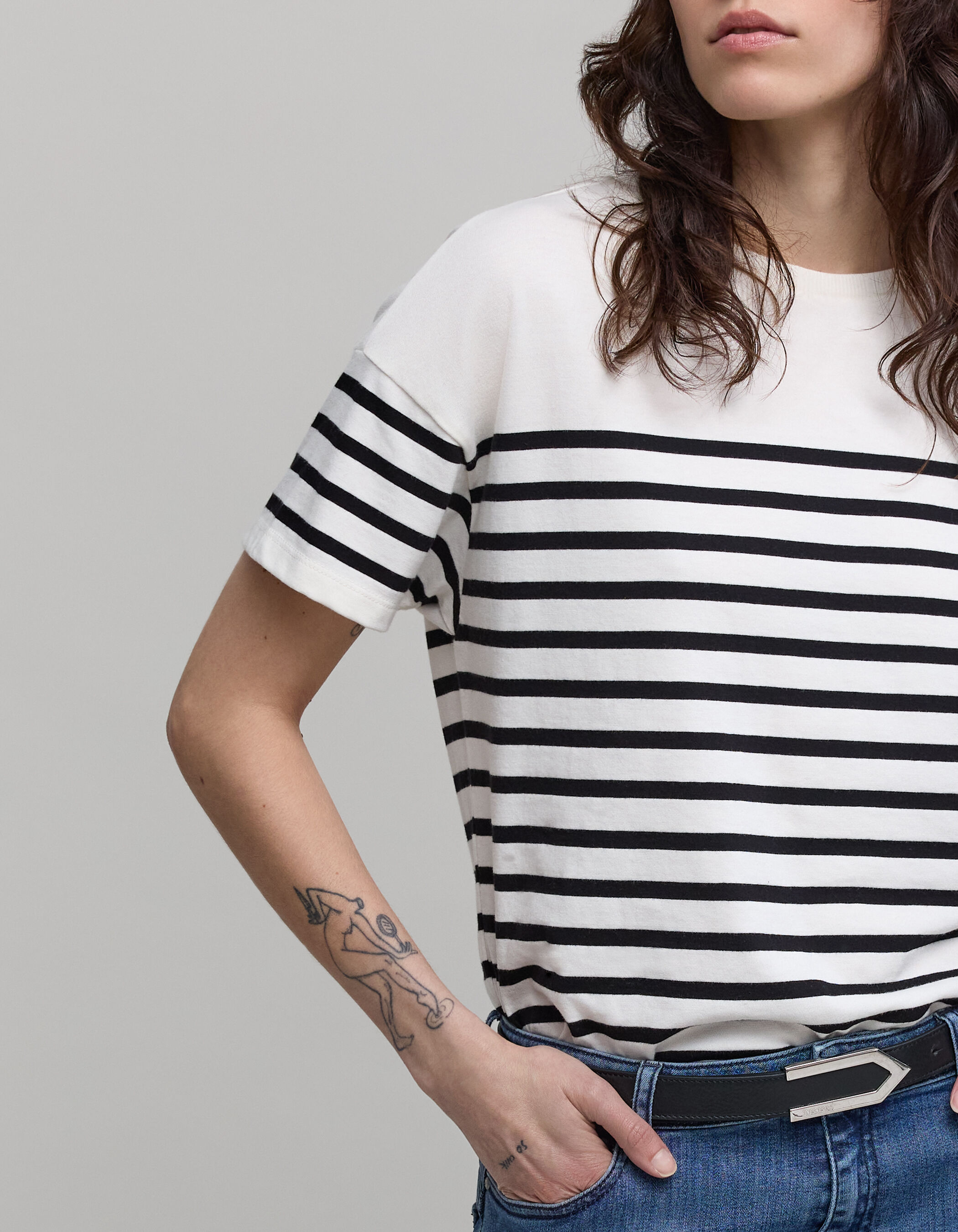 Tee shirt mariniere en coton col rond broderie pour femme IKKS