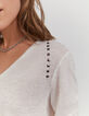 Women's off-white studded foil linen T-shirt-4