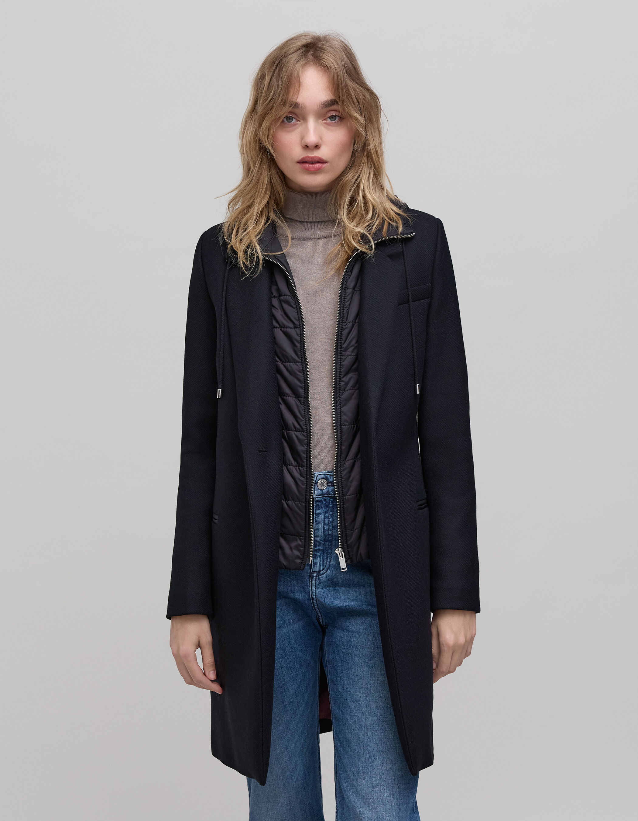 Manteau drap de laine a capuche femme IKKS