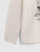 Camiseta crudo algodón monumentos bordado flores para niña-4
