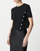 Pull manche courte noir tricot asym&eacute;trique d&eacute;cor boutons Femme-2