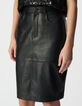 Jupe droite noire cuir longueur genoux Femme-5