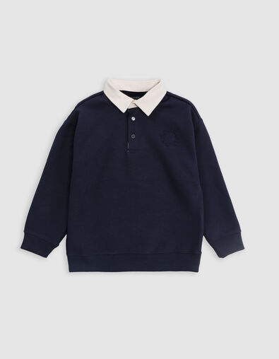 Jongenssweatshirt marine poloshirt in ecru tekst rug - IKKS