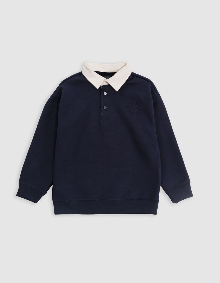 Jongenssweatshirt marine poloshirt in ecru tekst rug-1