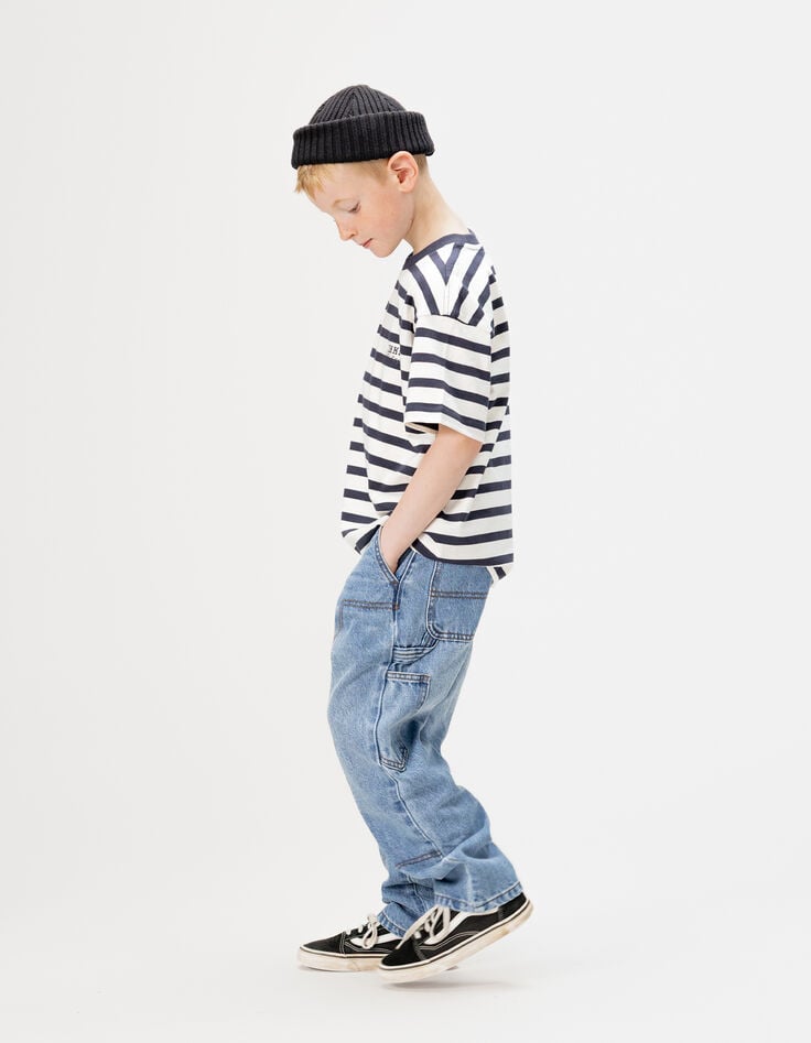 Blaue Jungen-Baggy-Jungenjeans mit Zimmermannstasche-1 Blaue Jungen-Baggy-Jungenjeans mit Zimmermannstasche-1