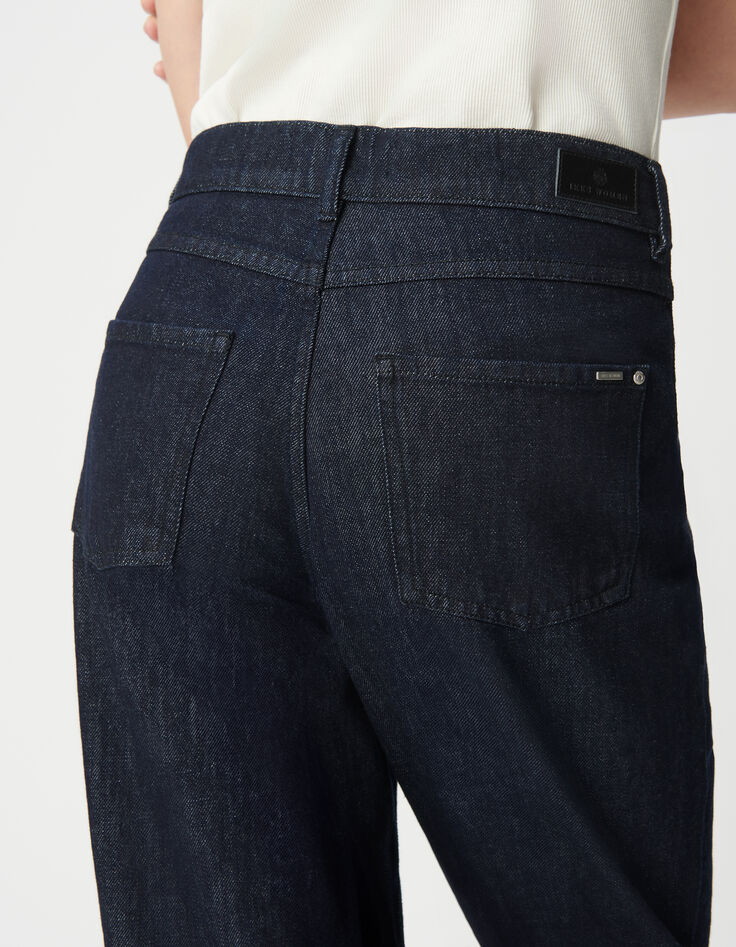 Rauwe blauwe rechte jeans voor dames-4