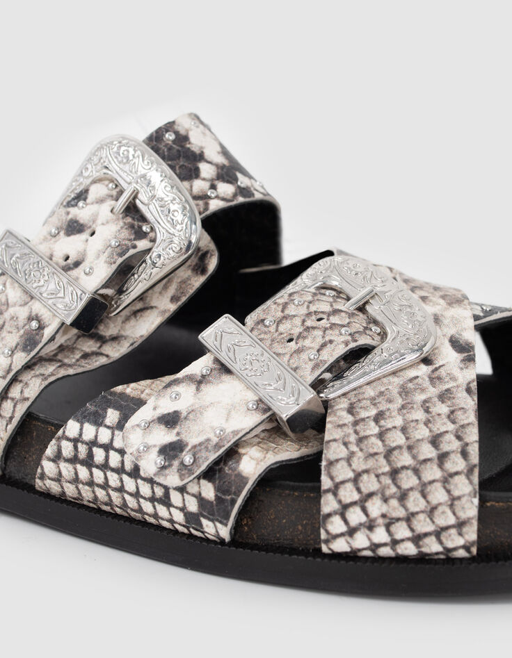 Mules beiges piel efecto pit&oacute;n hebilla western mujer-4