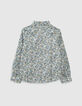 Chemise blanc cassé tissu Liberty fleurs bleues garçon -4