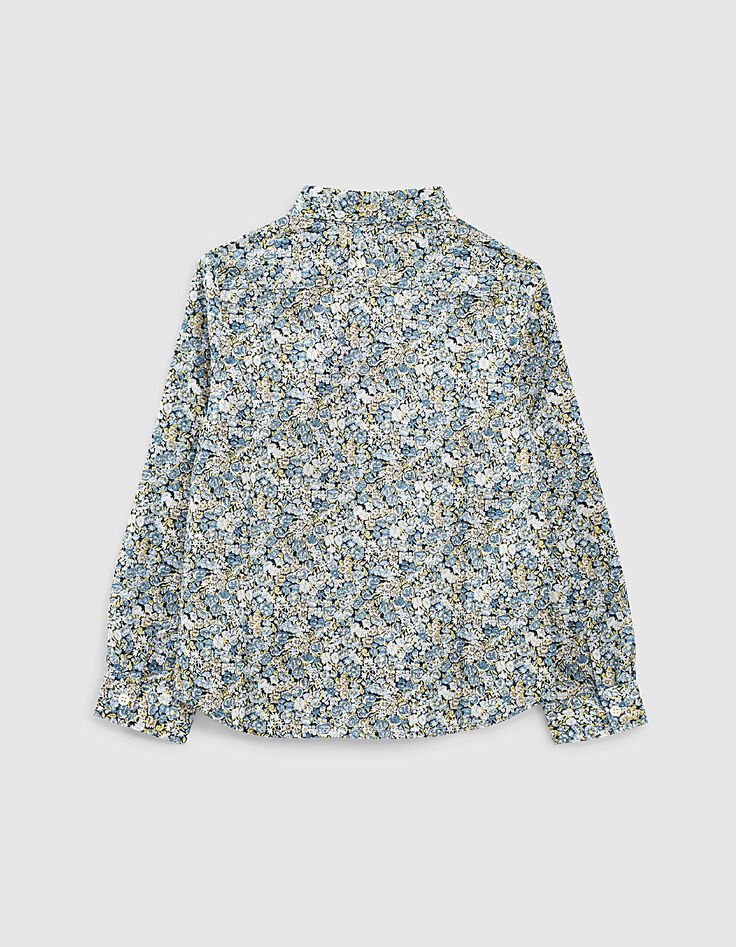 Chemise blanc cassé tissu Liberty fleurs bleues garçon -4