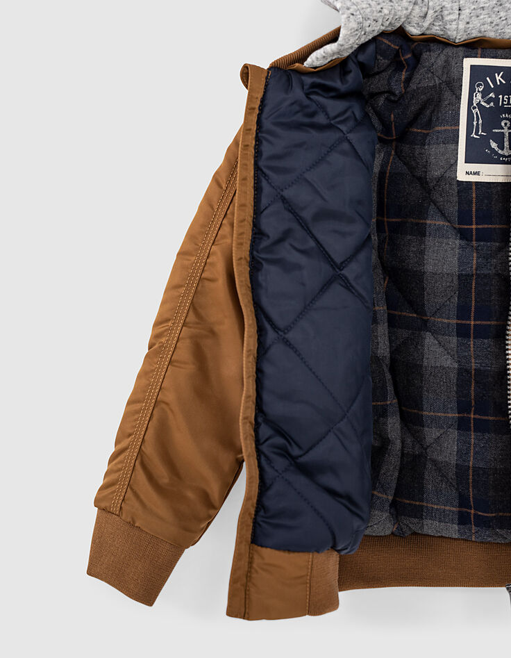 Blouson bomber cognac &agrave; capuche amovible gar&ccedil;on -6
