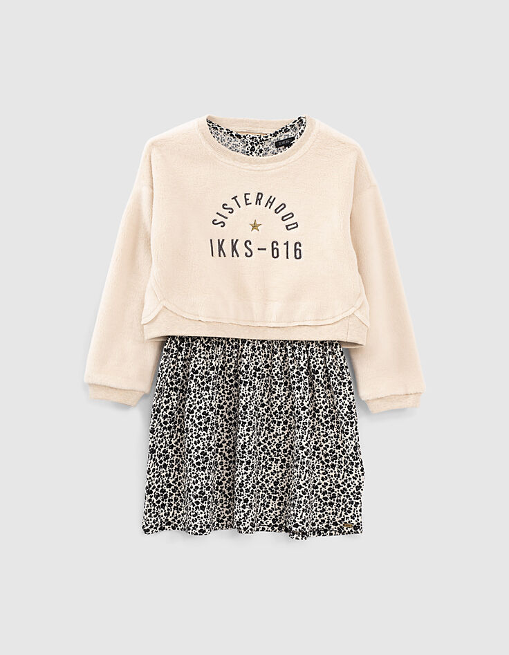 Vestido 2 en 1 arena leopardo-flores con sudadera niña-2