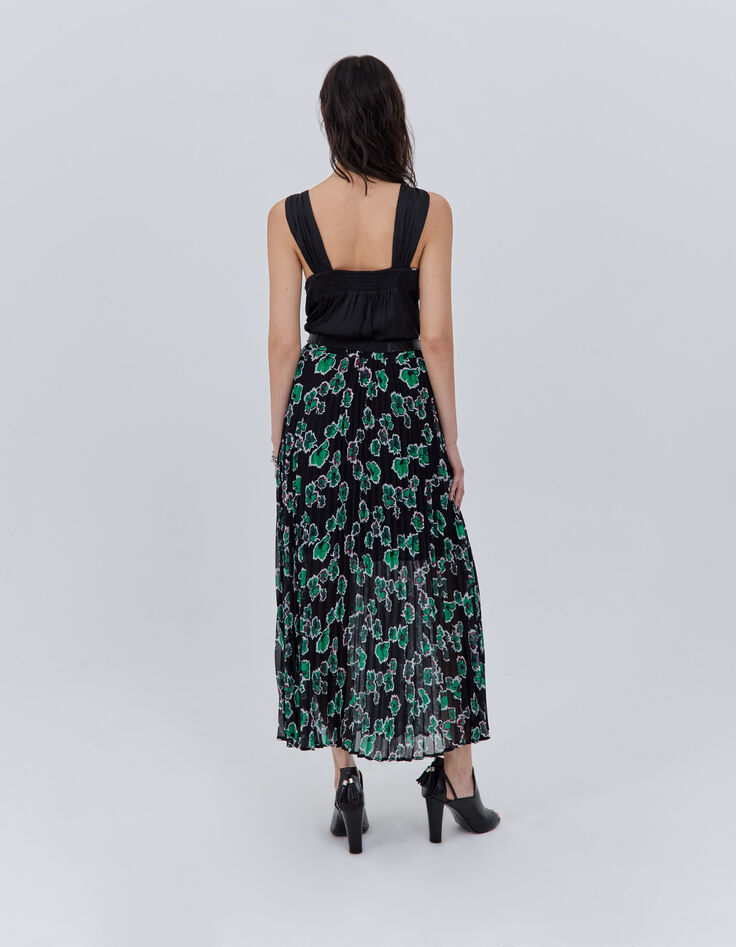 Langer, schwarzer Damenrock mit Maxi-Blumenprint-2