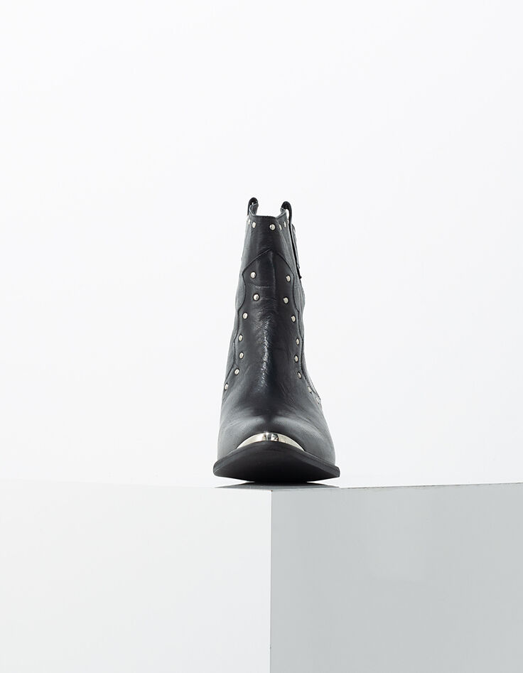 Schwarze Damenlederstiefel im Westernlook mit Ziernieten-3