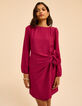 Robe manches longues rose &agrave; nouer c&ocirc;t&eacute; I.Code-3