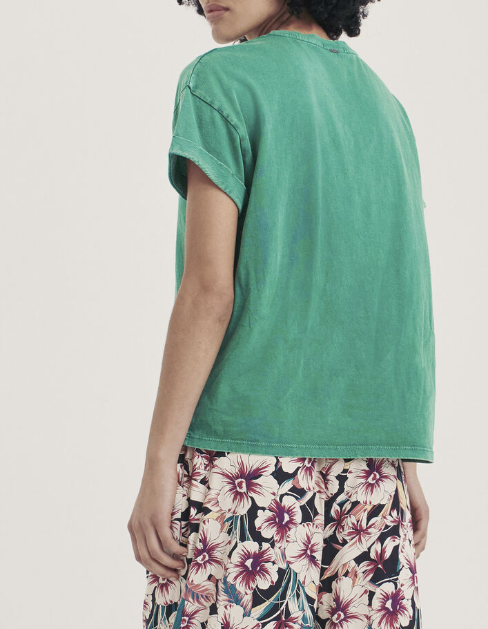 Tee-shirt col rond coton bio vert visuel message femme-2