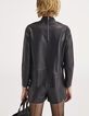 Schwarze Damenbluse aus Lammleder mit hohem Kragen-3