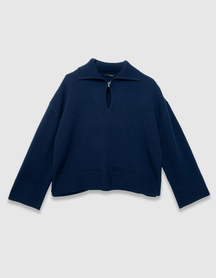 Jersey azul marino jacquard tart&aacute;n con cuello alto Mujer-5