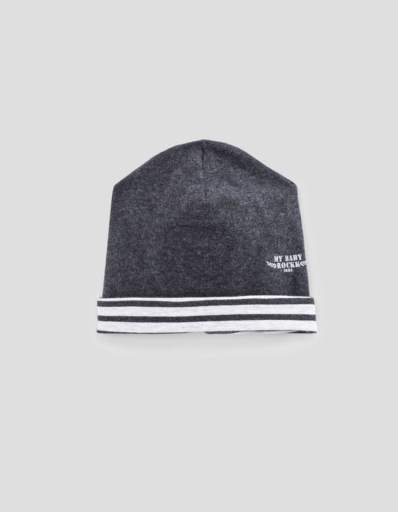 Baby’s grey marl&stripe organic cotton reversible beanie