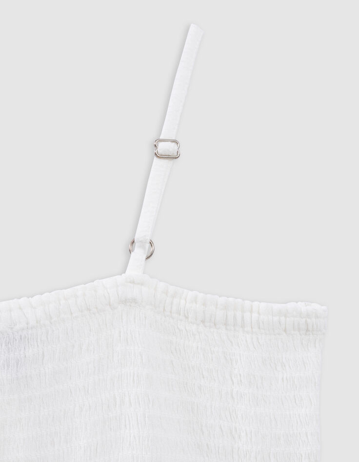 Robe fines bretelles beige à smocks fille-8