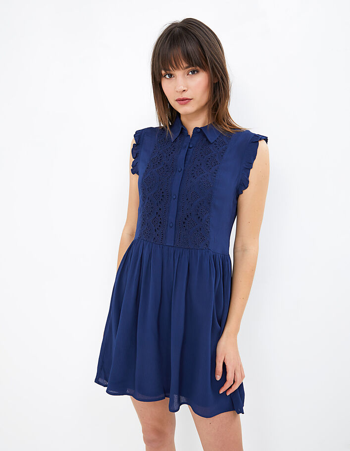 I.Code indigo shirt dress with embroidered panel - I.CODE