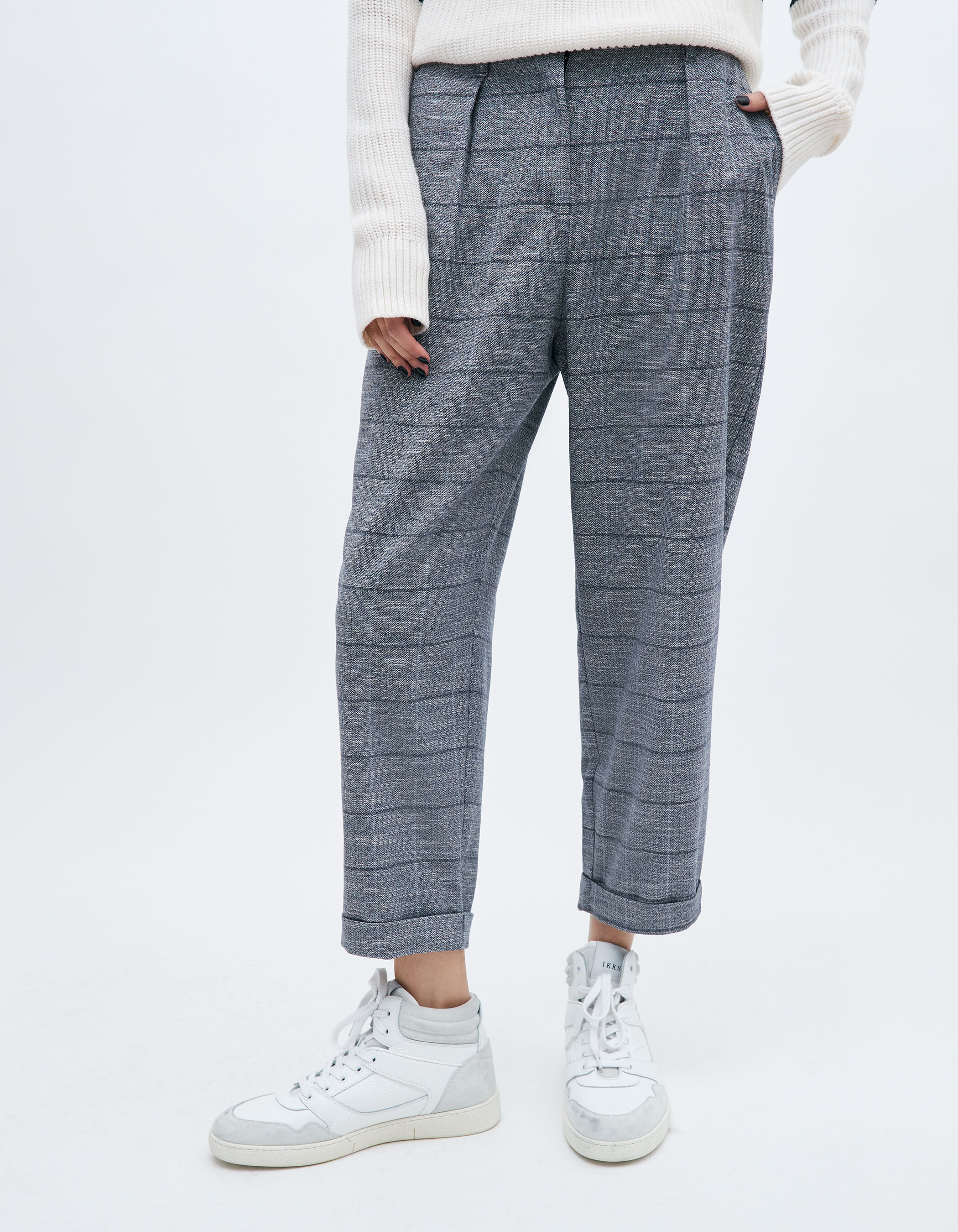 Pantalon azul marino tobillero cuadros globo mujer IKKS