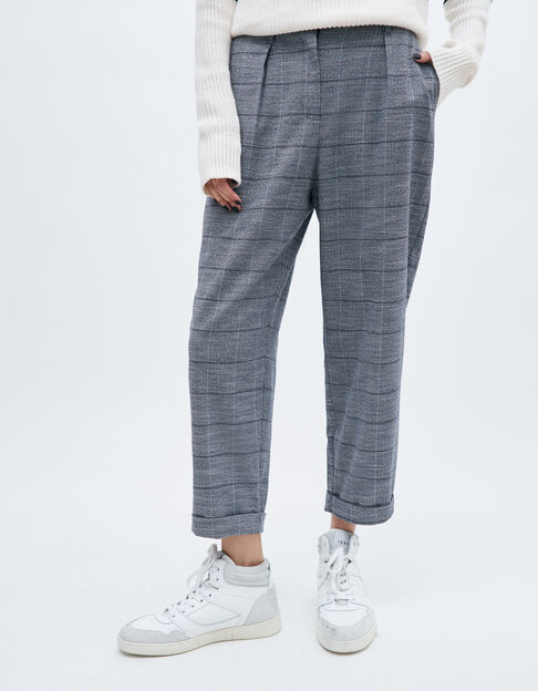 Women’s navy check balloon-fit 7/8 trousers - IKKS