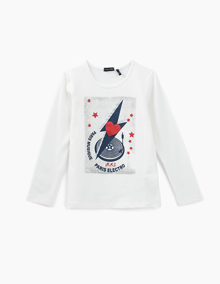 Girls’ off-white turntable graphic T-shirt - IKKS