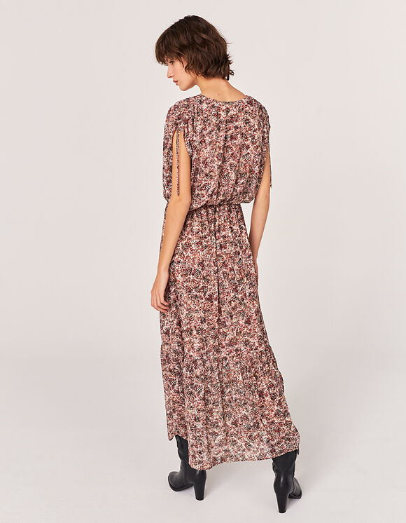 Lange jurk in gerecycleerde voile vlinderprint dames