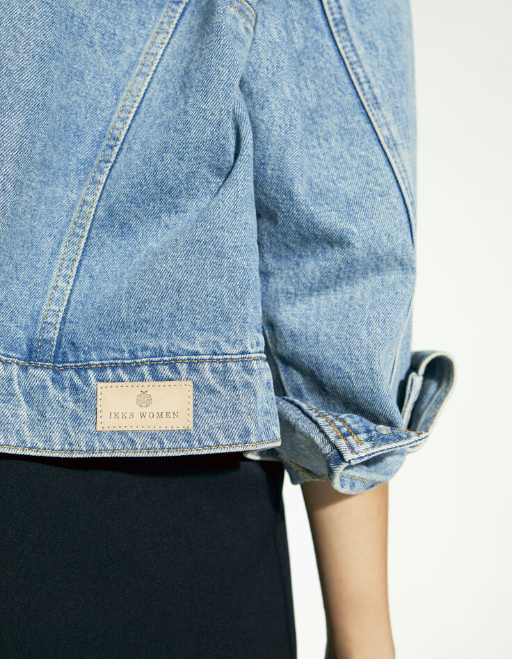 Blouson court en denim loose à capuche femme-5
