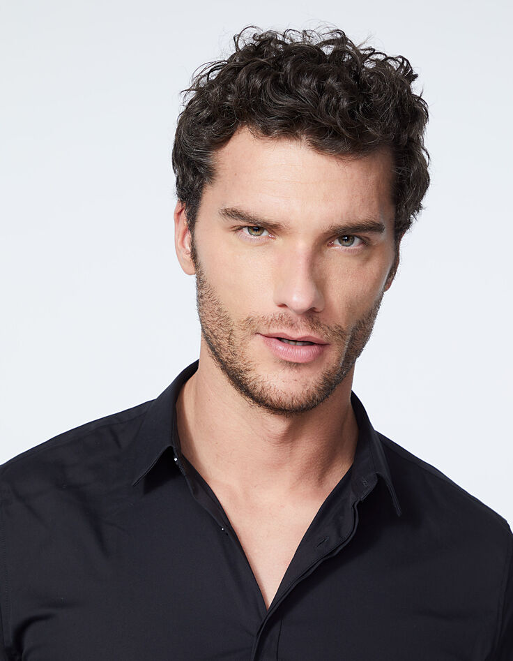 Men’s black SLIM shirt with hidden buttons-2