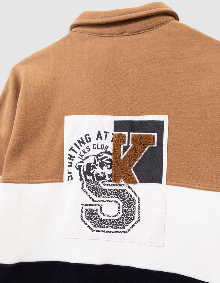 Sweat camel, écru et marine coton bio col polo garçon-8 Sweat camel, écru et marine coton bio col polo garçon-8