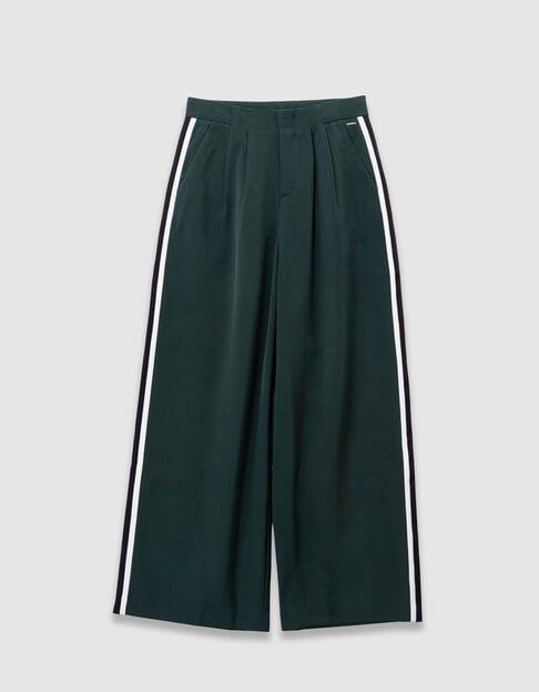 Girls&rsquo; green flowy trousers with striped side bands - IKKS