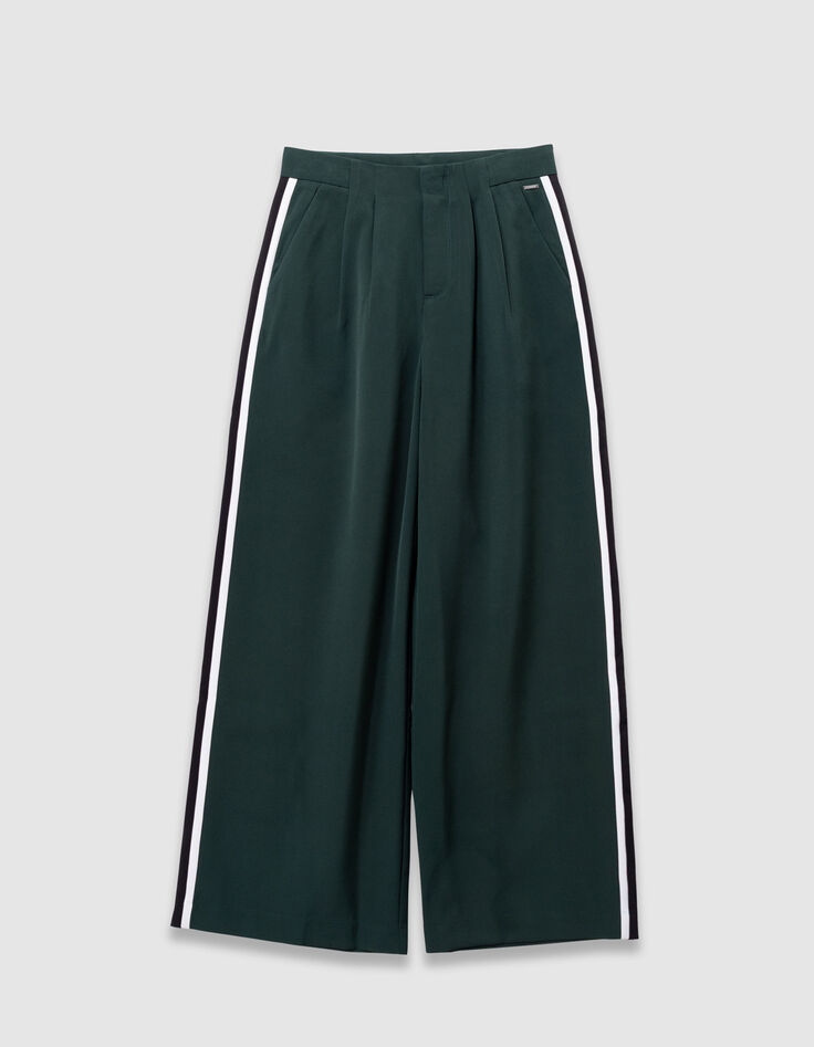 Pantalón fluido verde franjas rayas laterales niña-2